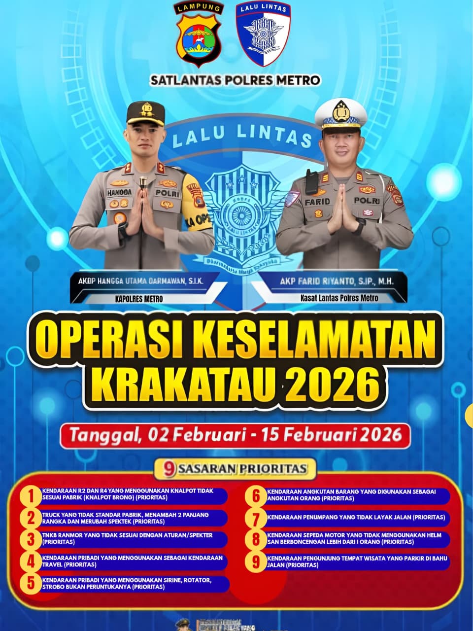 Satlantas Polres Metro Gelar Operasi Keselamatan Krakatau 2026: Sasar 9 Prioritas Pelanggaran