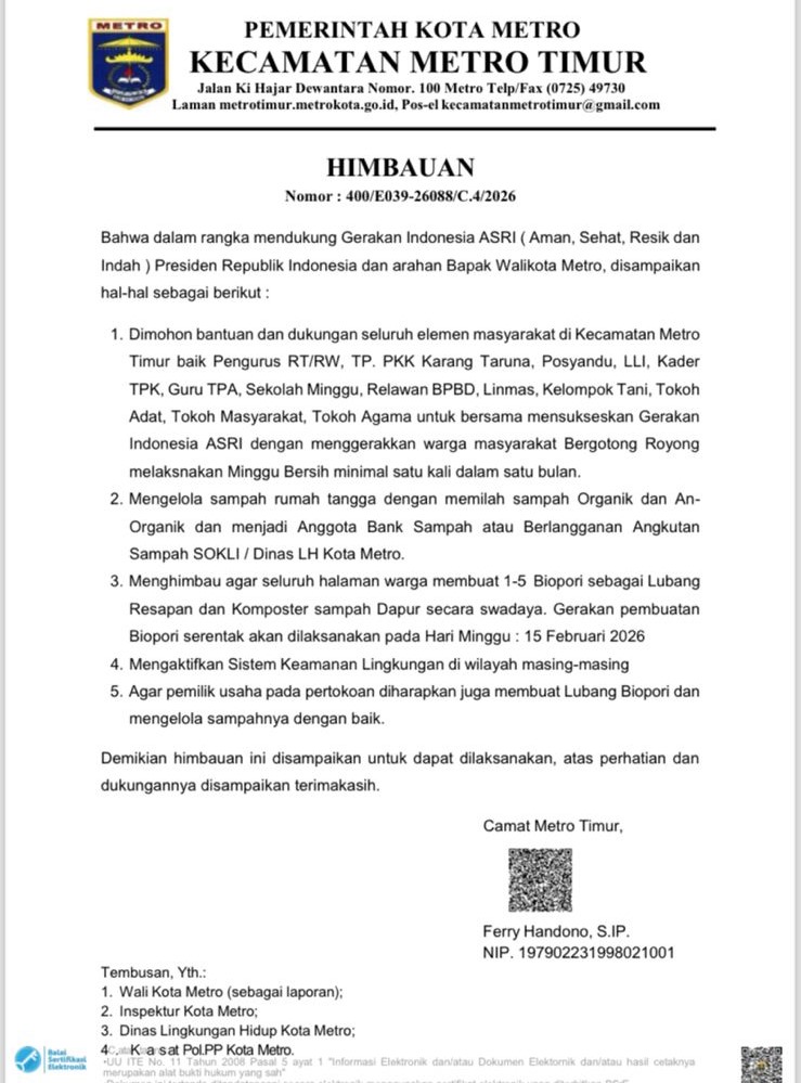 PENGUMUMAN WARGA: GERAKAN INDONESIA ASRI